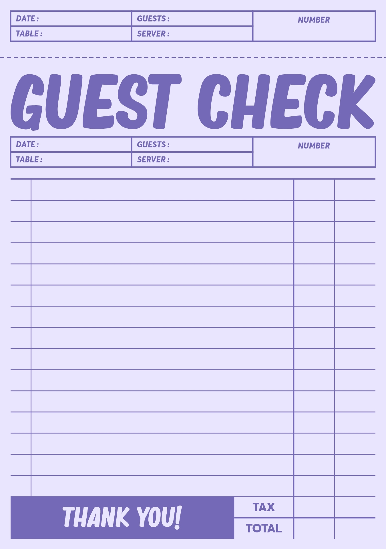 Guest Checks For Restaurants 11 Free PDF Printables Printablee