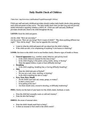 Head Start Daily Health Check Form Fill Online Printable Fillable 