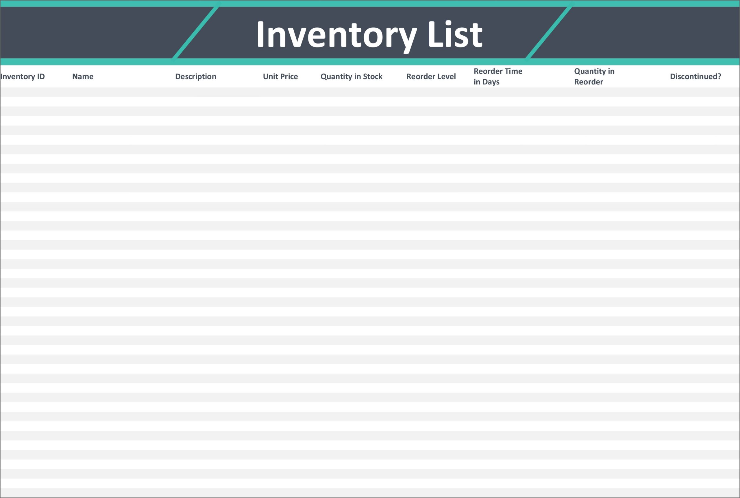 Inventory List Printable