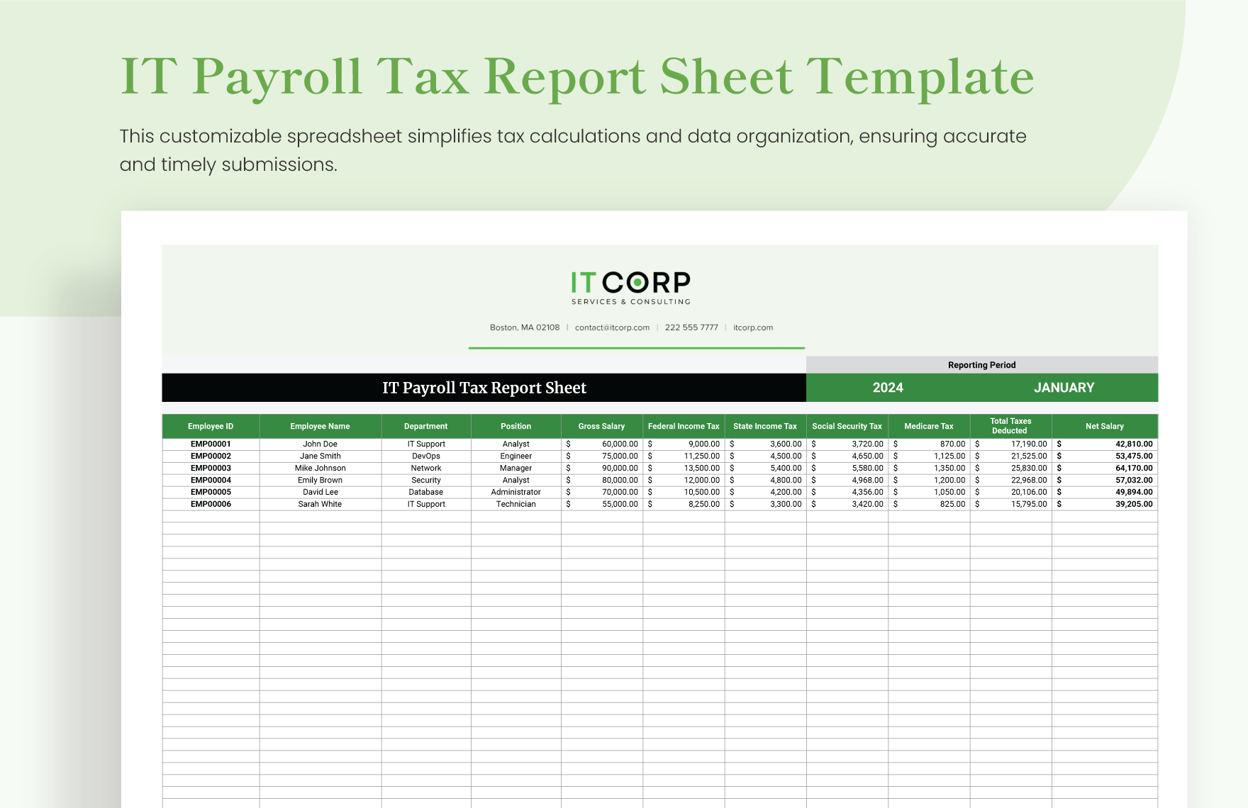 IT Payroll Tax Report Sheet Template In Excel Google Sheets Download 