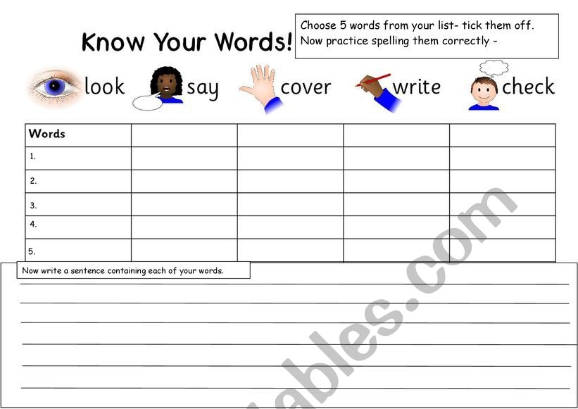 Look Say Cover Write Check ESL Worksheet By Saraneall