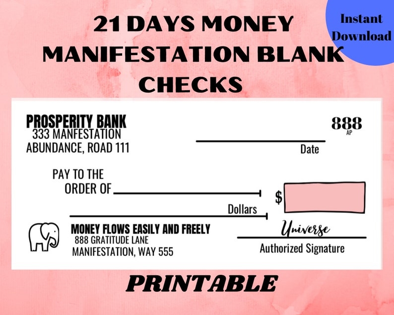 Manifestation Check Printable 21 Days Money Manifestation Etsy