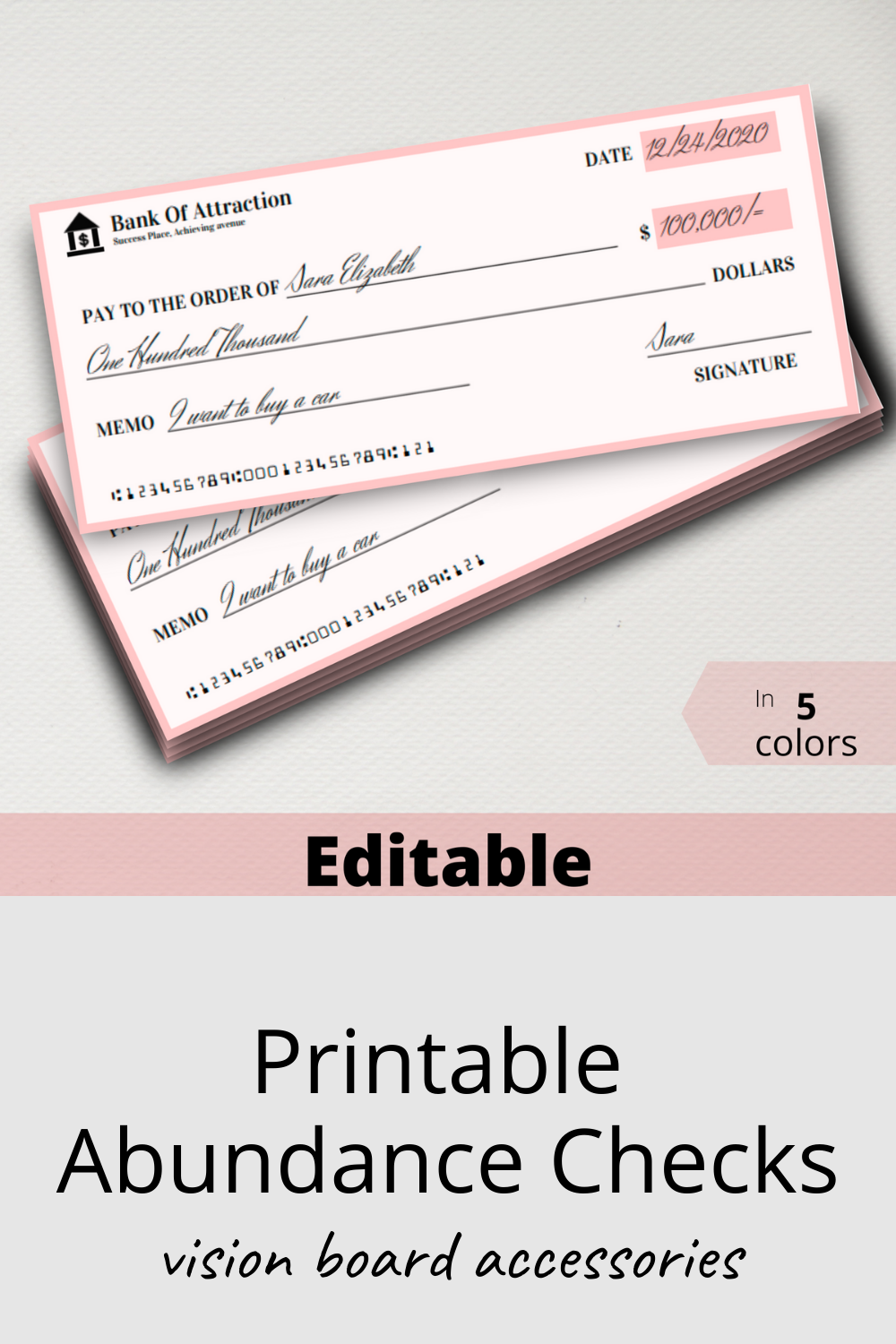 Manifestation Check Printable Blank Abundance Cheque Law Of Attraction 