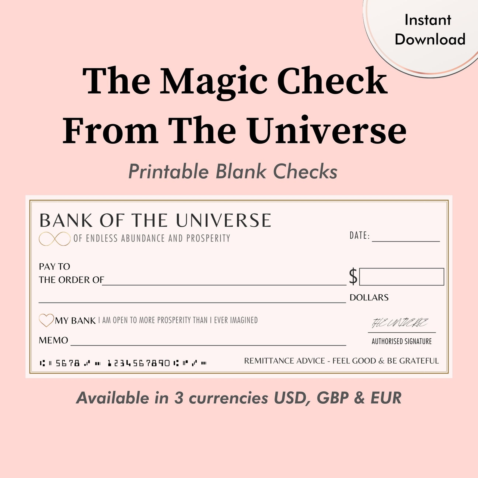 Manifestation Checks Printable Blank Checks Manifestation Etsy