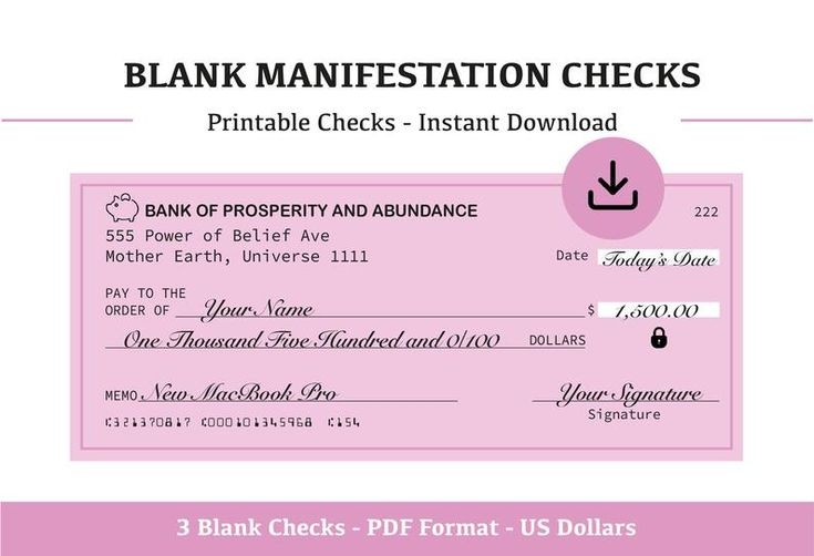 Manifestation Checks Printable Cheque Law Of Attraction Etsy