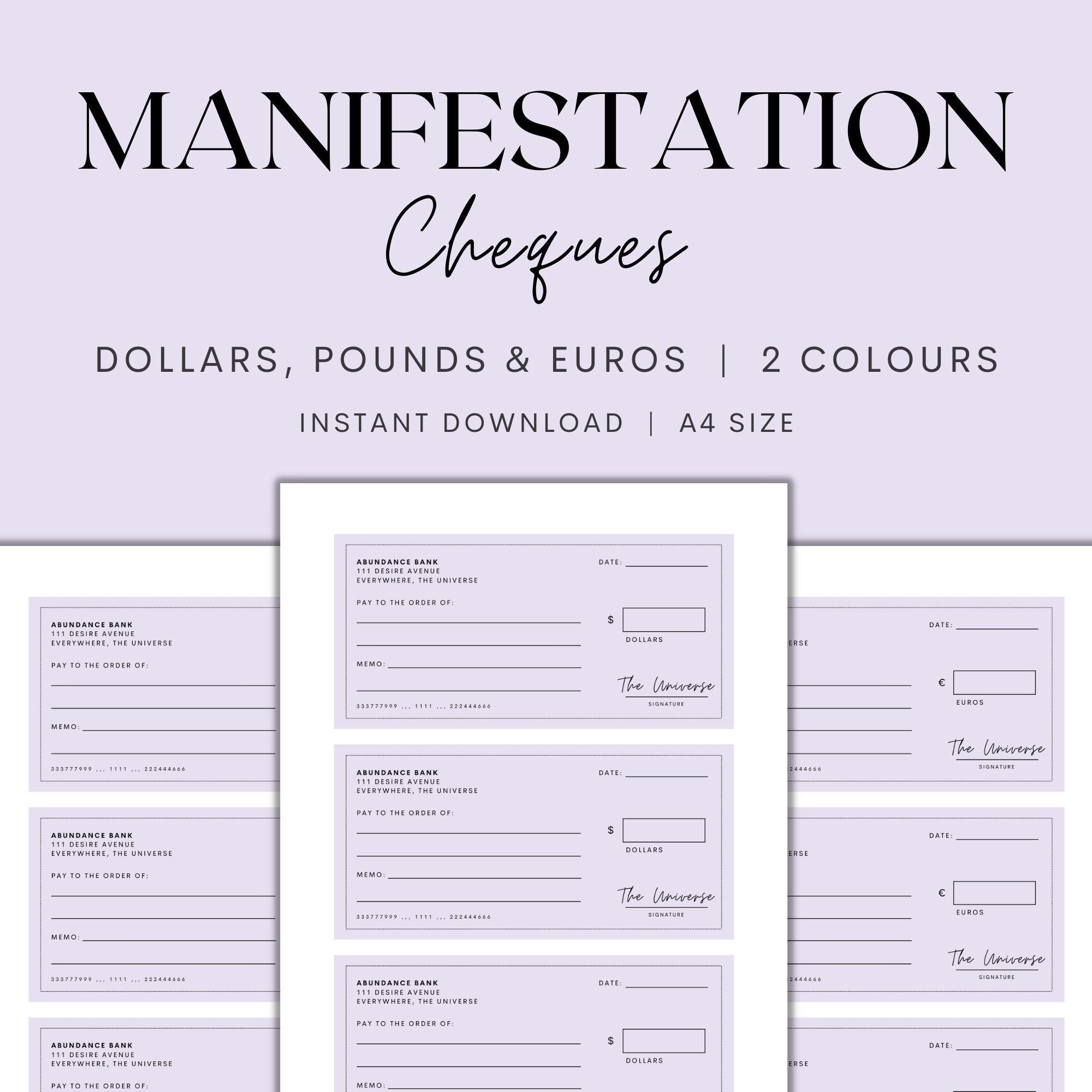 Manifestation Cheques Printable Manifestation Checks Law Of 