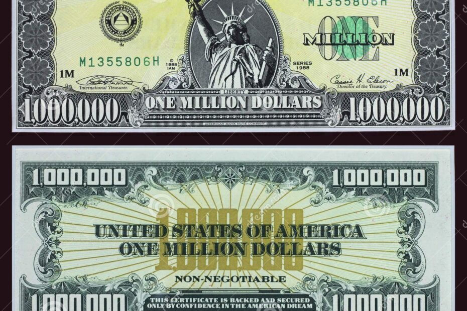 Million Dollar Bill The Front And Back Of A Fake Million Dollar Bill