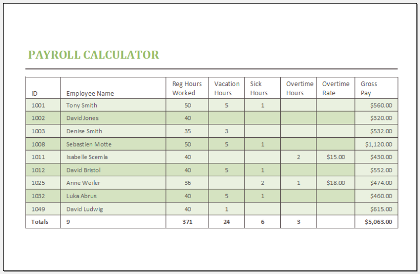 Ms Excel Printable Payroll Calculator Template Excel Templates Riset