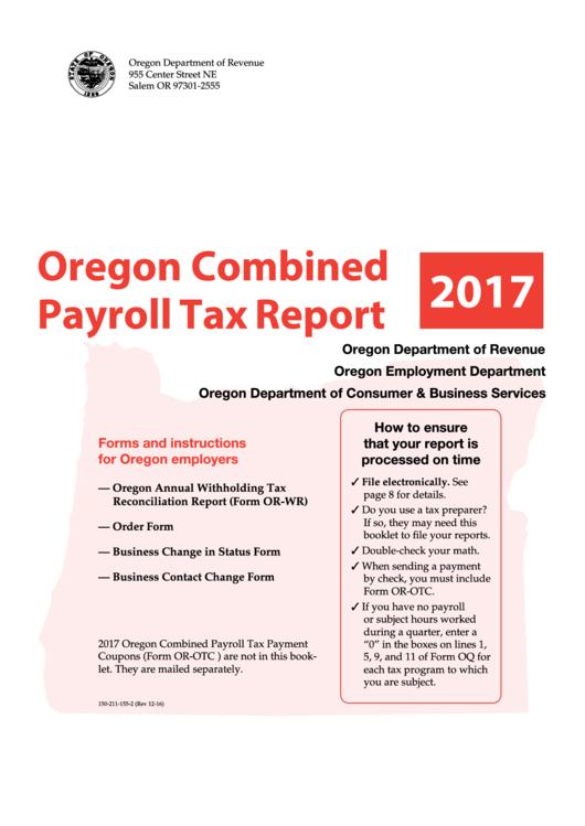 Oregon Combined Payroll Tax Report 2017 Printable Pdf Download