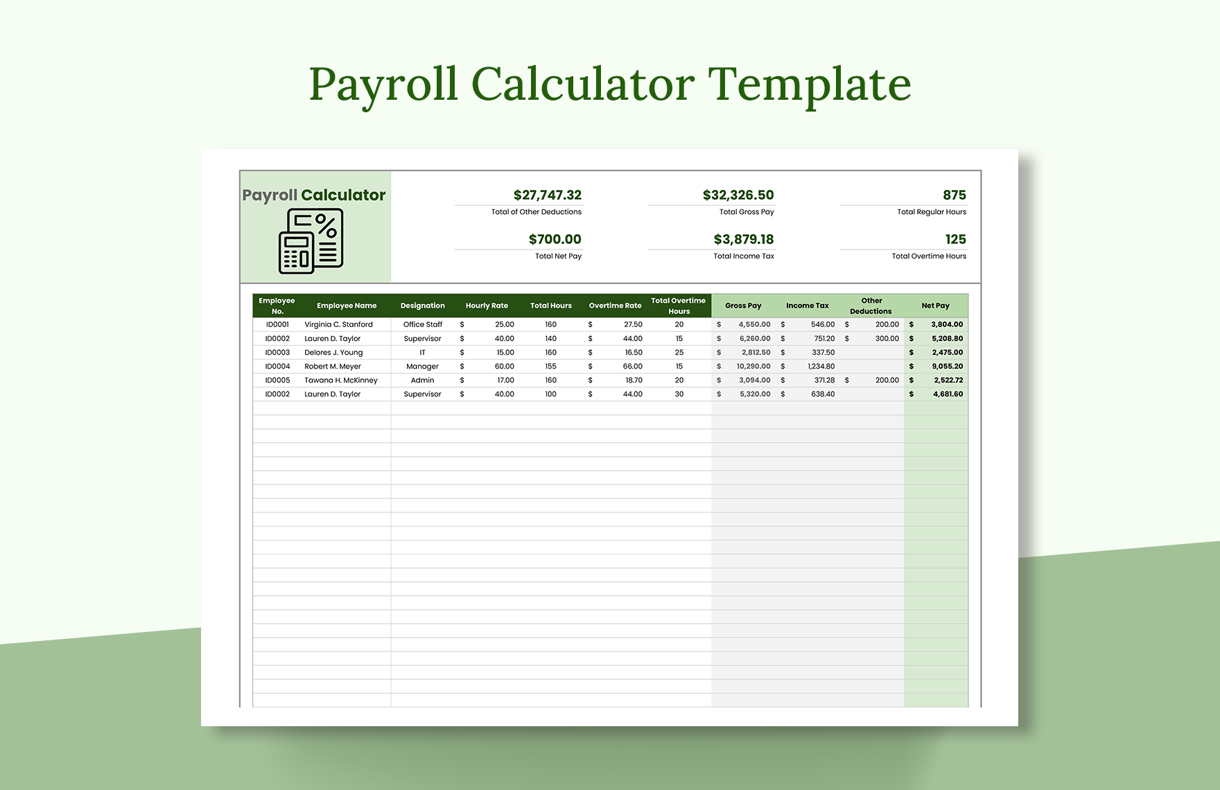 Payroll Calculator Template Download In Excel Google Sheets 