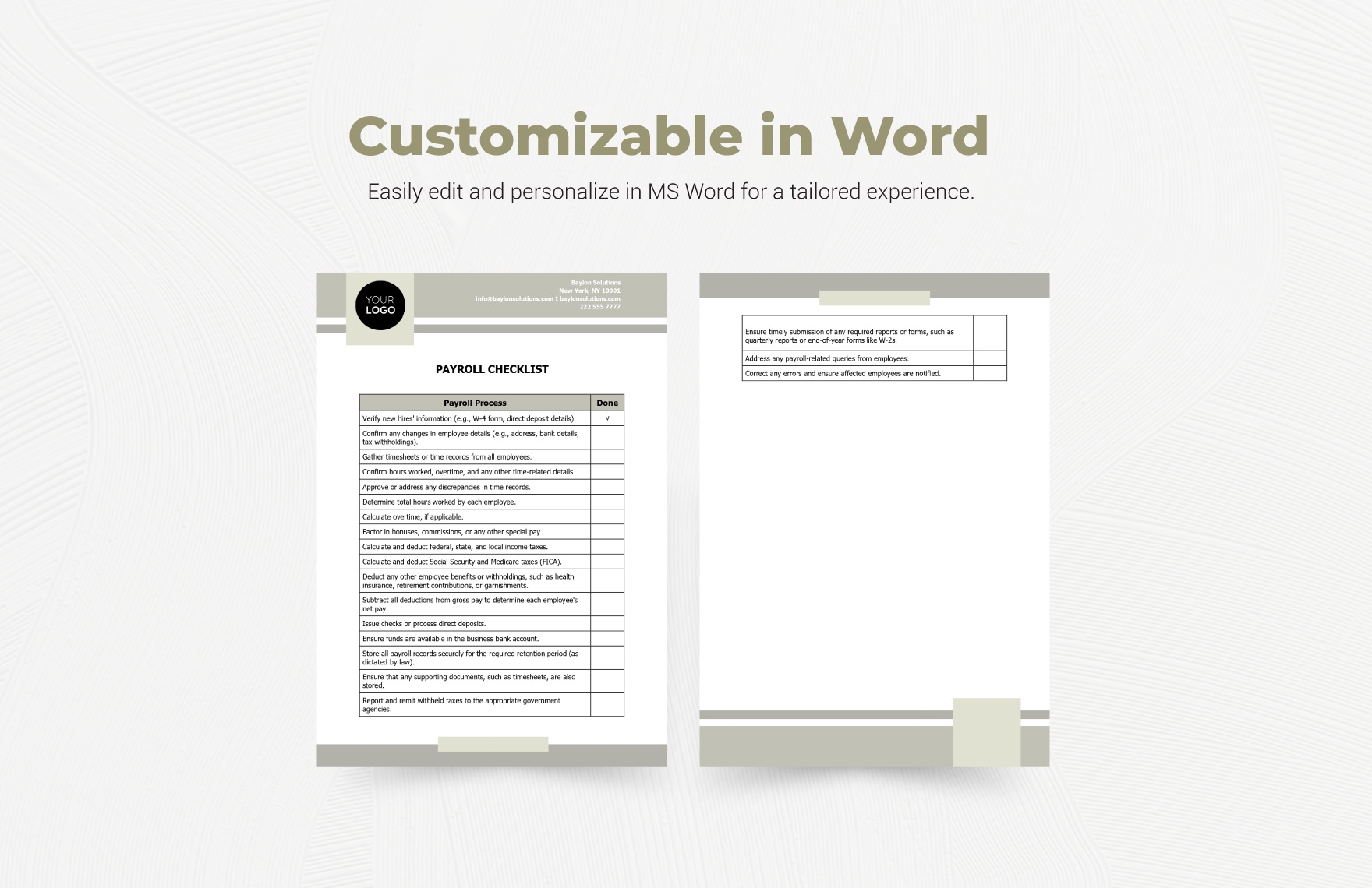 Payroll Checklist Template In PDF Word Google Docs Download 