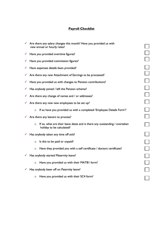 Payroll Checklist Template Printable Pdf Download