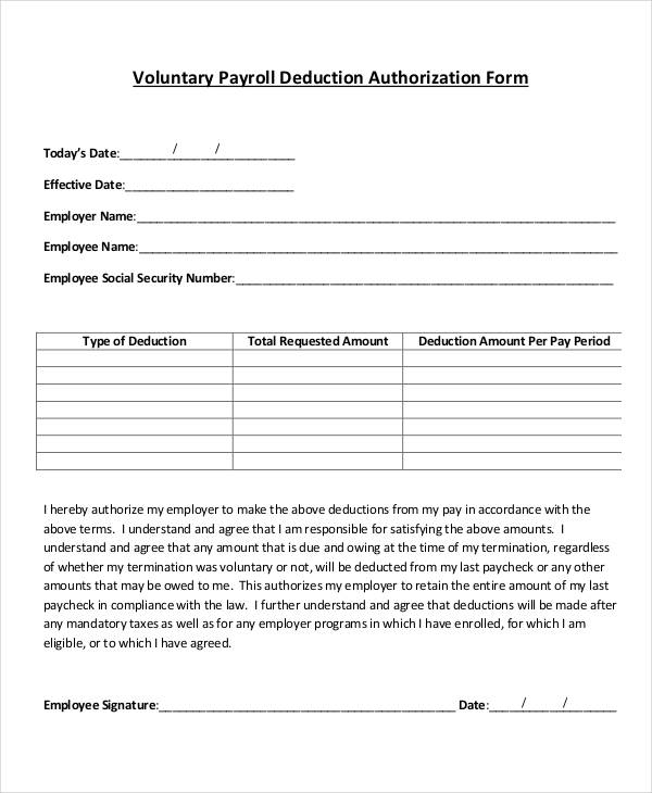 Payroll Deduction Form Template 14 Sample Example Format