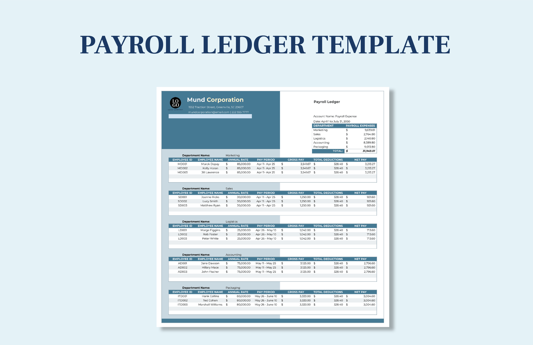 Payroll Ledger Template Download In Excel Google Sheets Template