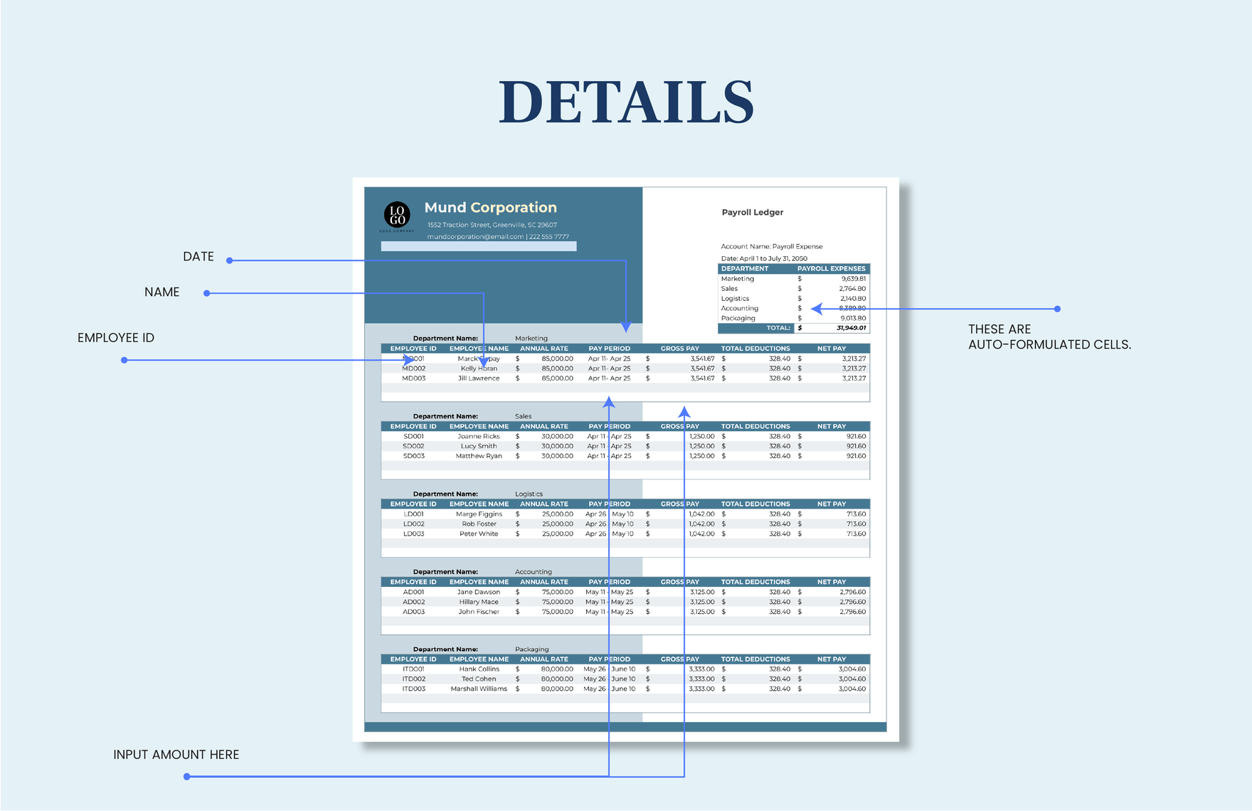Payroll Ledger Template In MS Excel Google Sheets Download