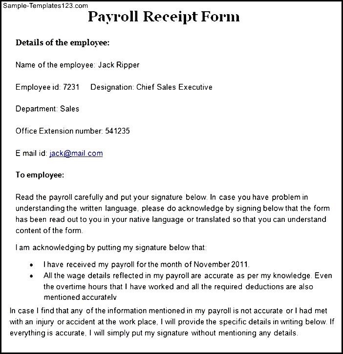 Payroll Receipt Template