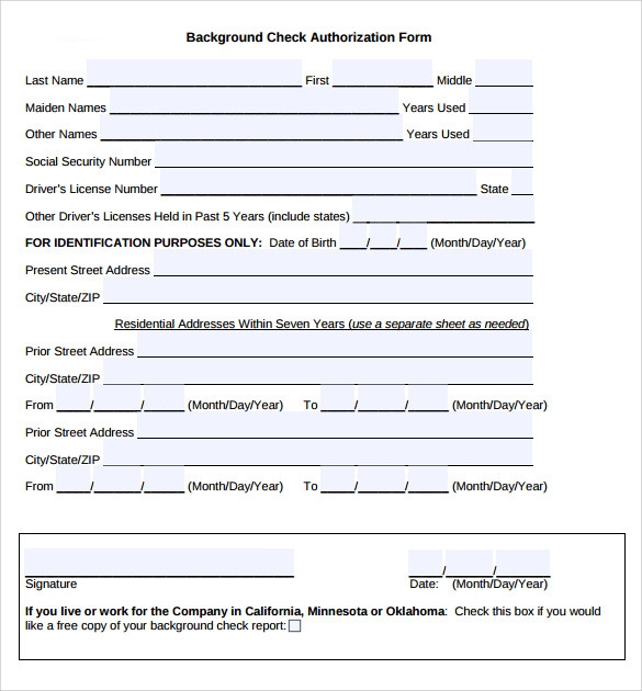 Printable Background Check Authorization Form Doc