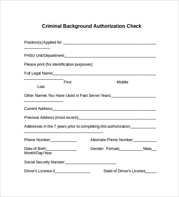 Printable Background Check Authorization Form Doc Printable Forms 