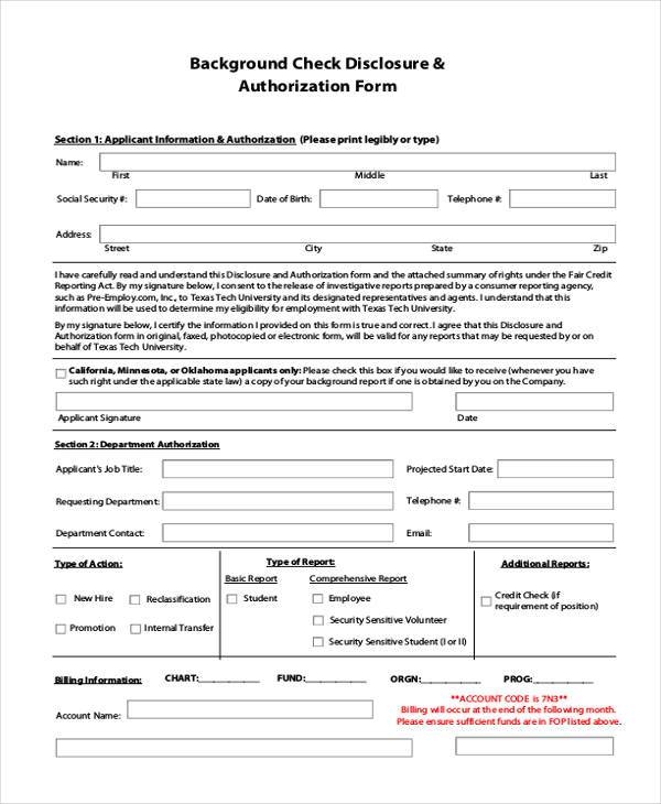 Printable Background Check Authorization Form Doc Printable Forms 