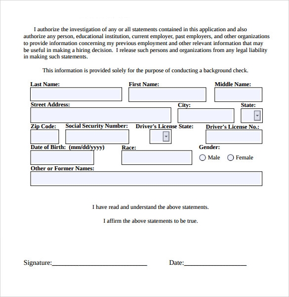 Printable Background Check Authorization Form Template Printable 