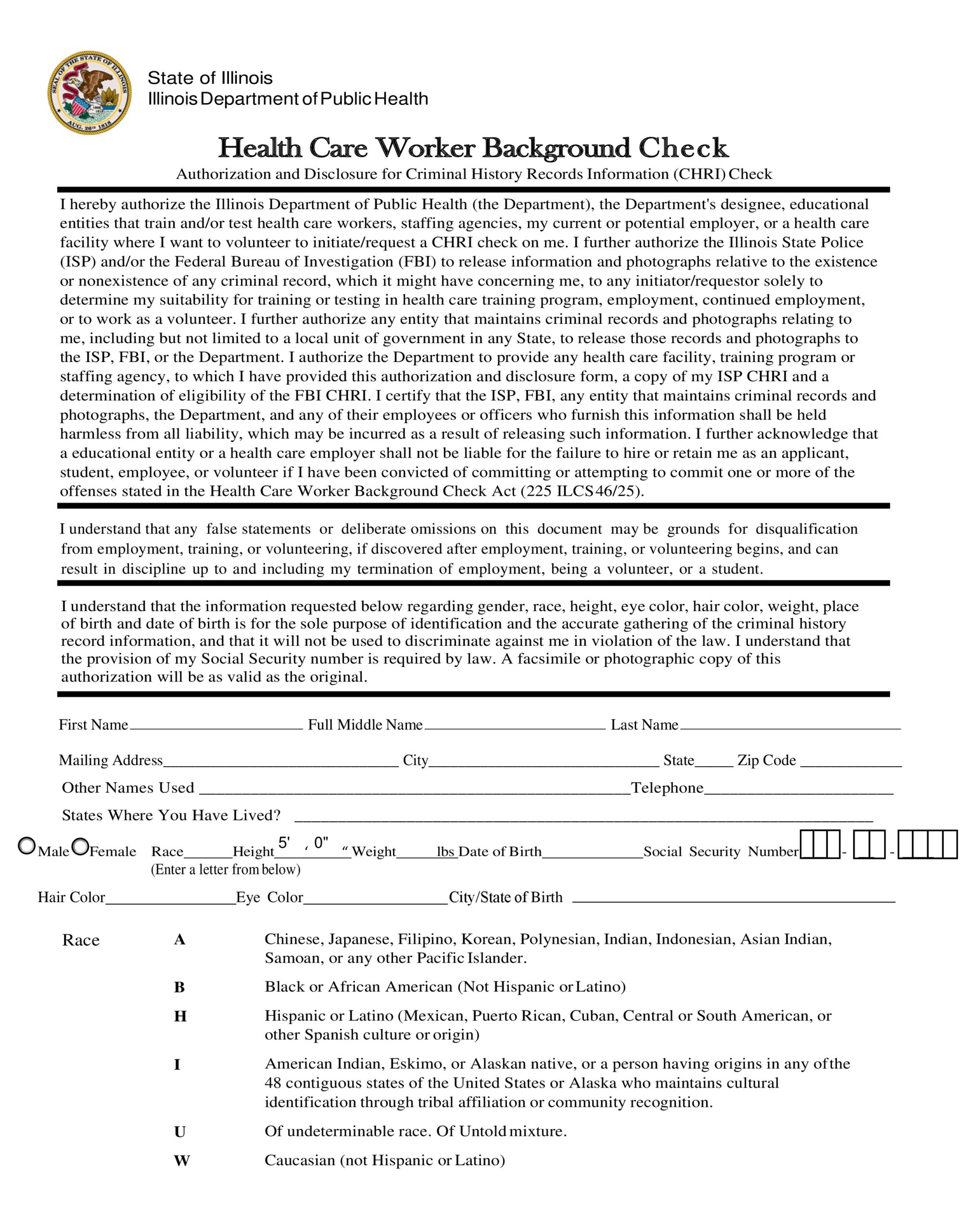 Printable Background Check Form