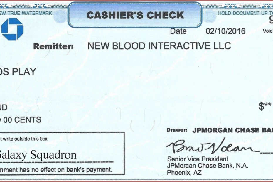 Printable Blank Cashiers Check