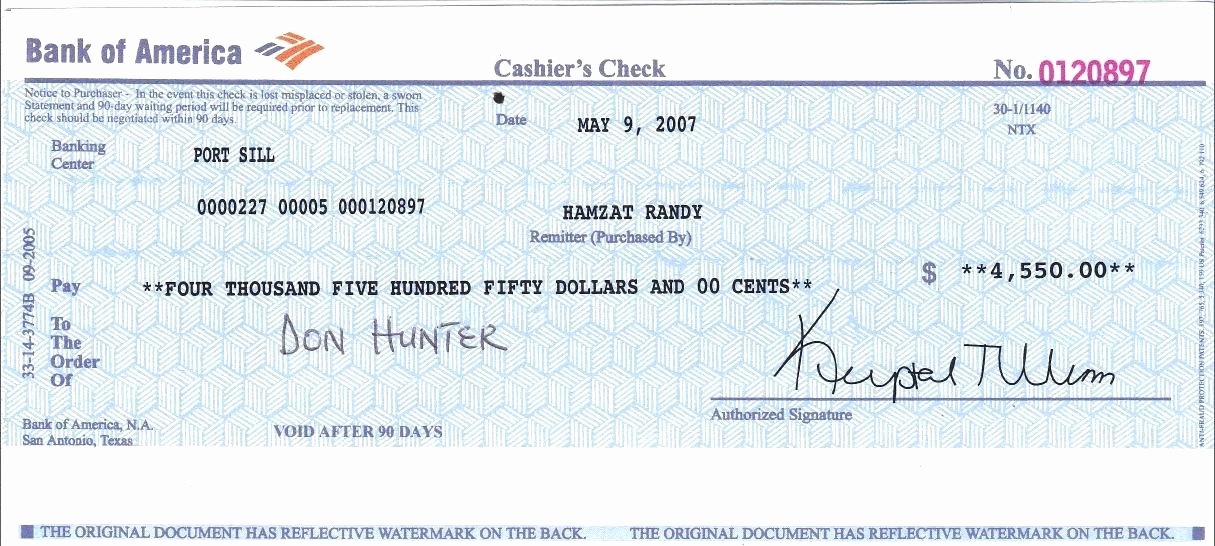 Printable Blank Cashiers Check