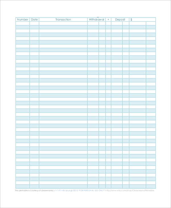 Printable Blank Check Register Template Printable Forms Free Online