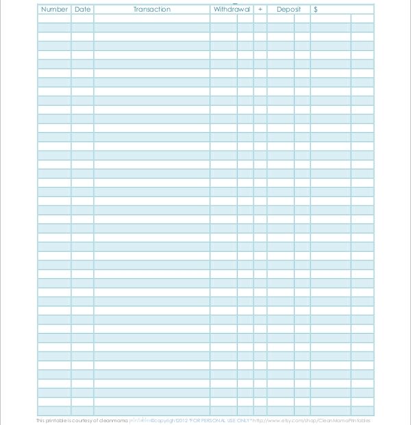 Printable Blank Check Register Template Printable Forms Free Online