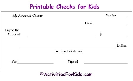 Printable Blank Checks Check Register For Kids Cheques