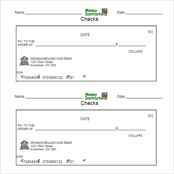 Printable Blank Payroll Checks