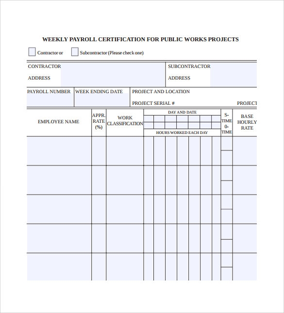 Printable Certified Payroll Form Printable Forms Free Online
