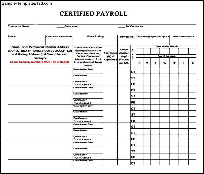 Printable Certified Payroll Form Printable Forms Free Online