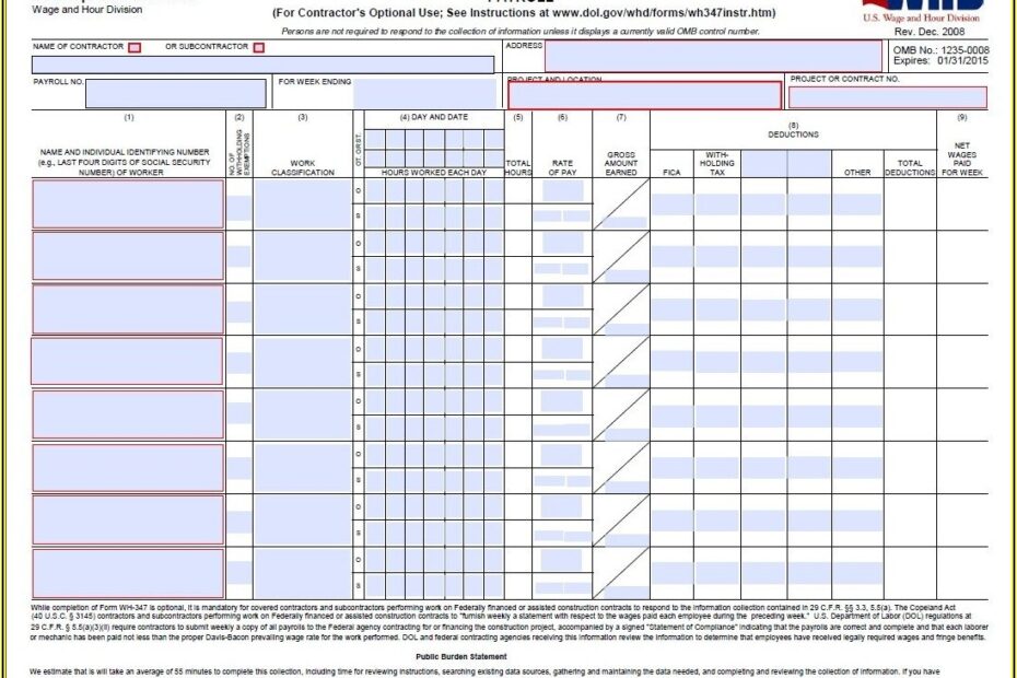 Printable Certified Payroll Forms Printable Forms Free Online