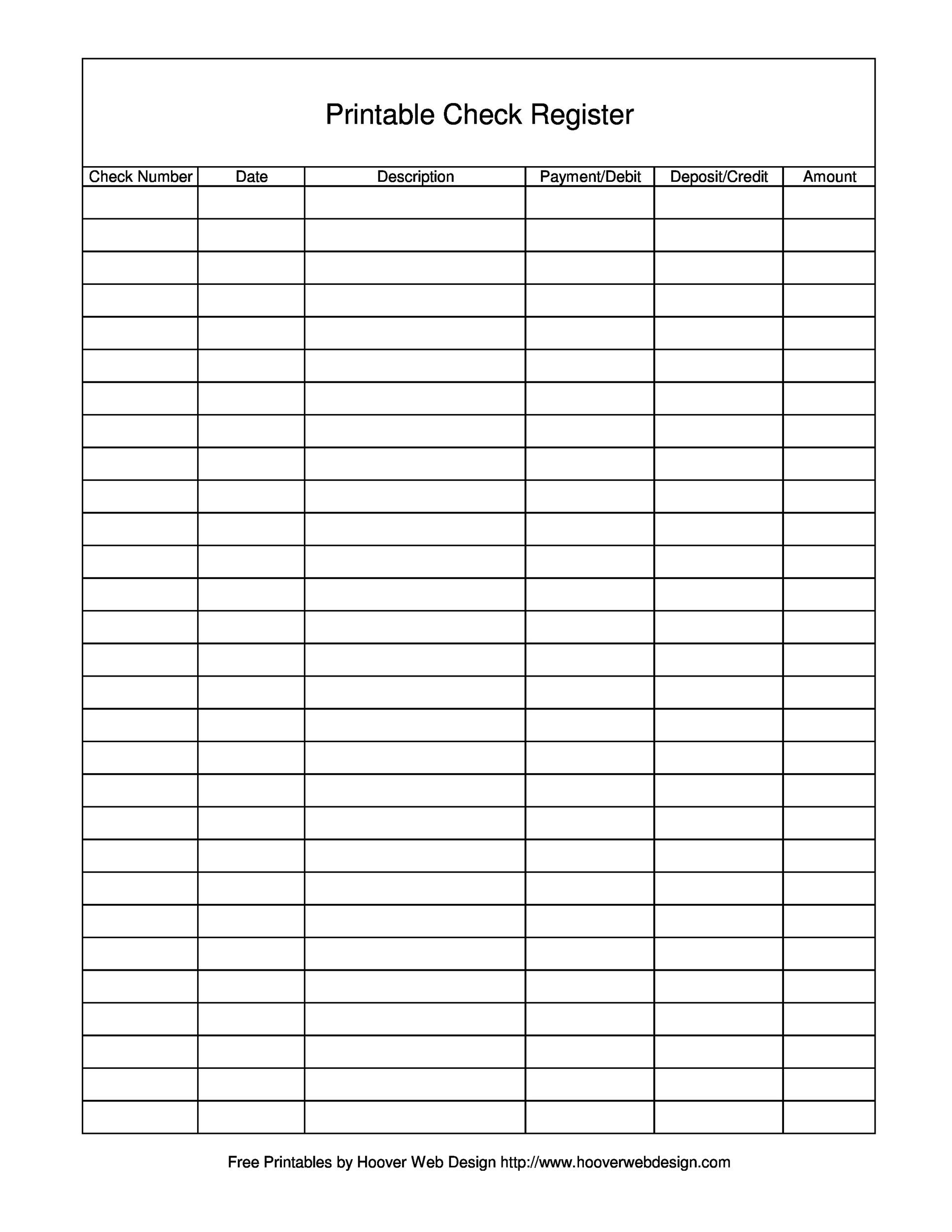 Printable Check Ledger Form Printable Forms Free Online