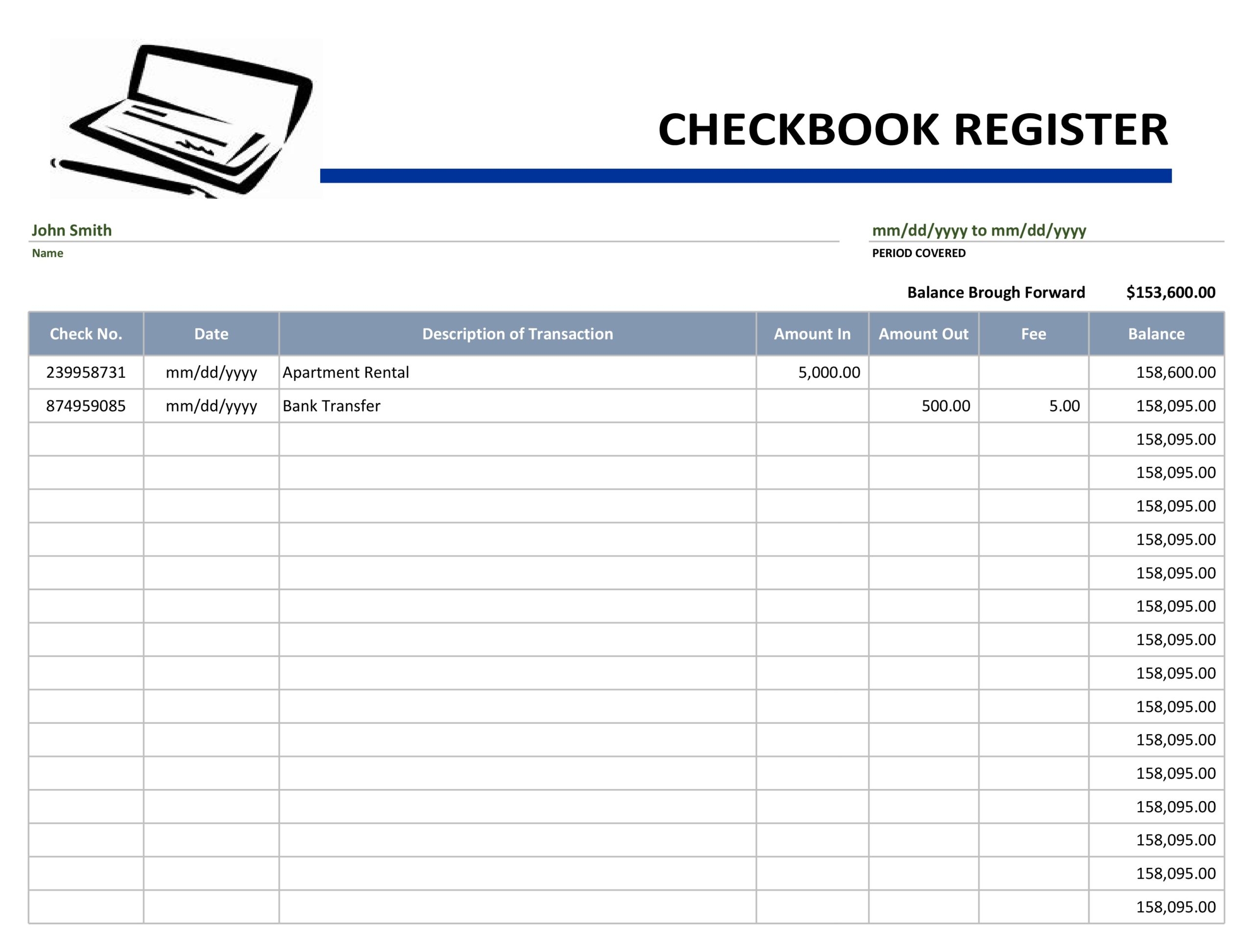 Printable Check Ledger Forms