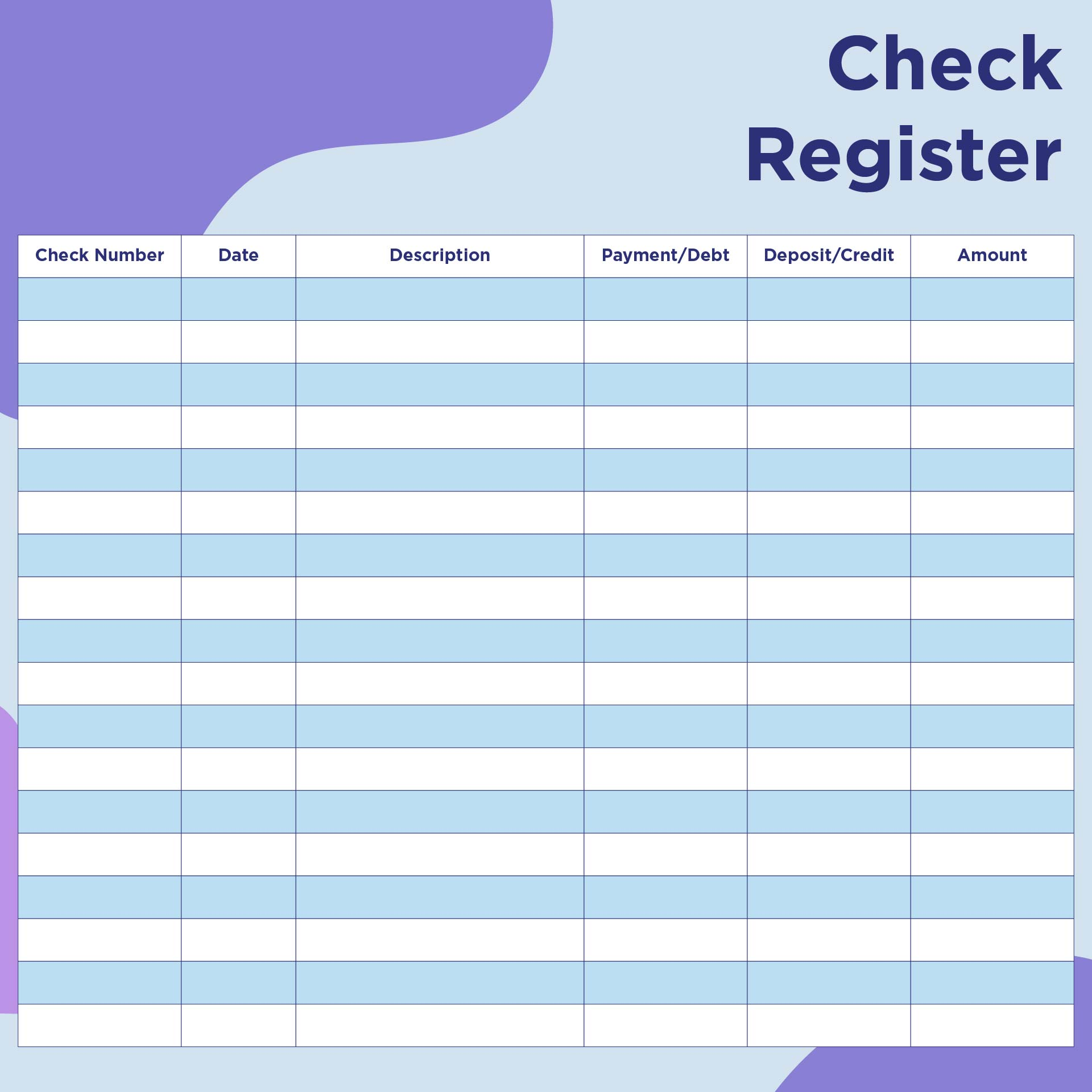 Printable Check Registers