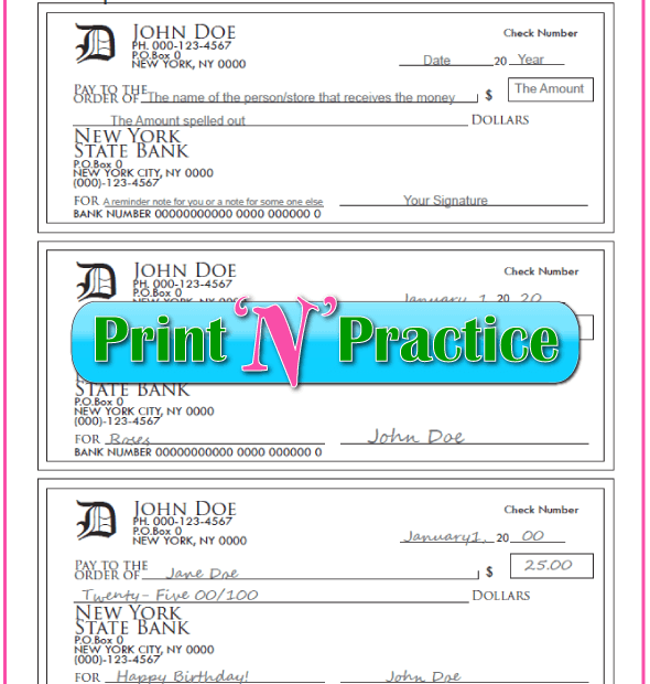Printable Check Writing Practice Worksheets Writing Worksheets