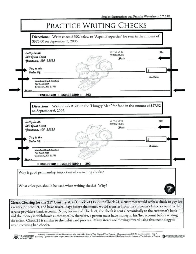 Printable Check Writing Worksheets Peggy Worksheets