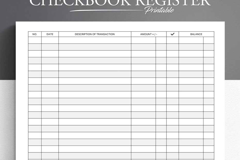 Printable Checkbook Register Finance Tracker Check Register