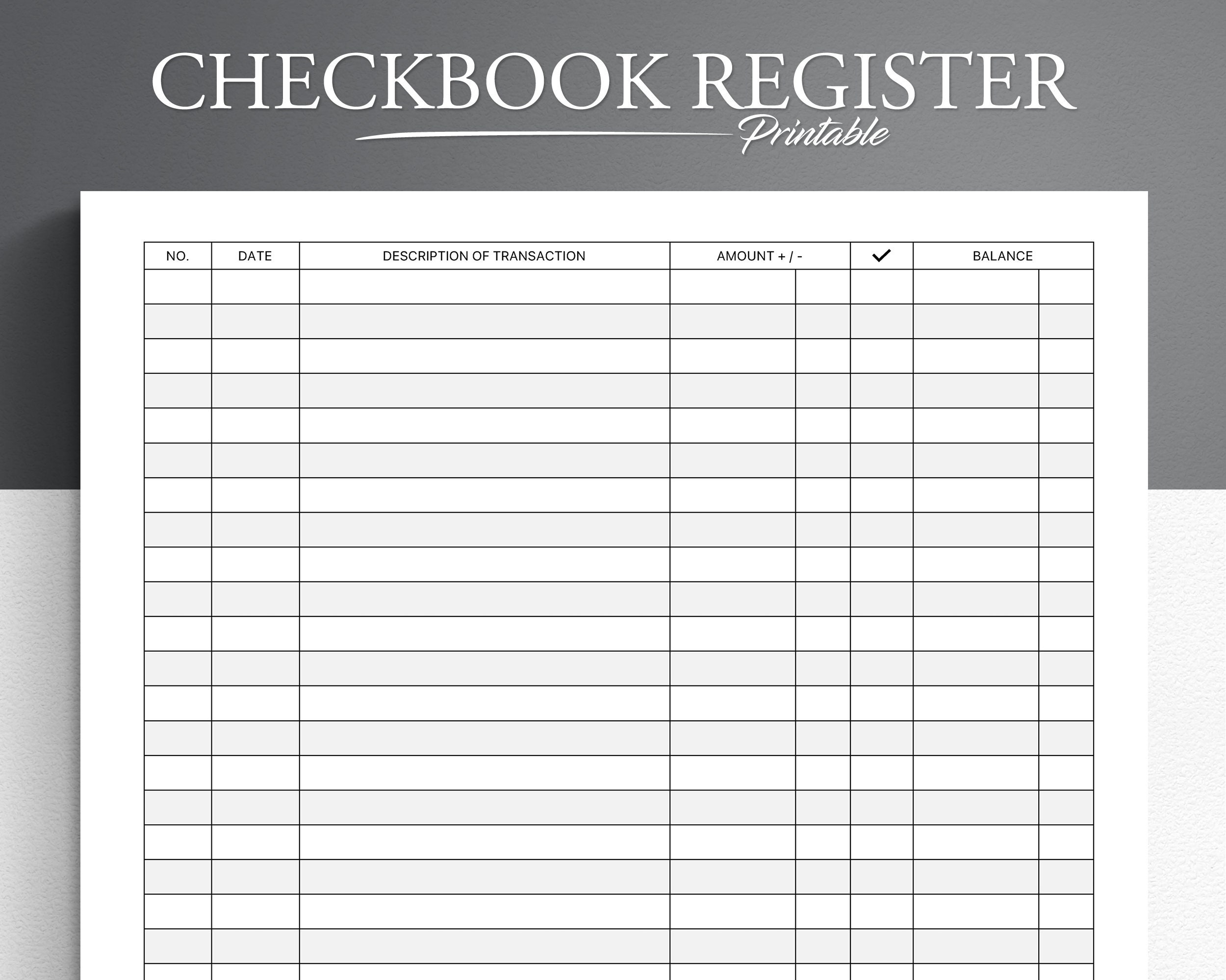Printable Checkbook Register Finance Tracker Check Register 