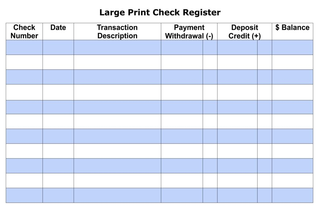 Printable Checkbook Register Printable JD