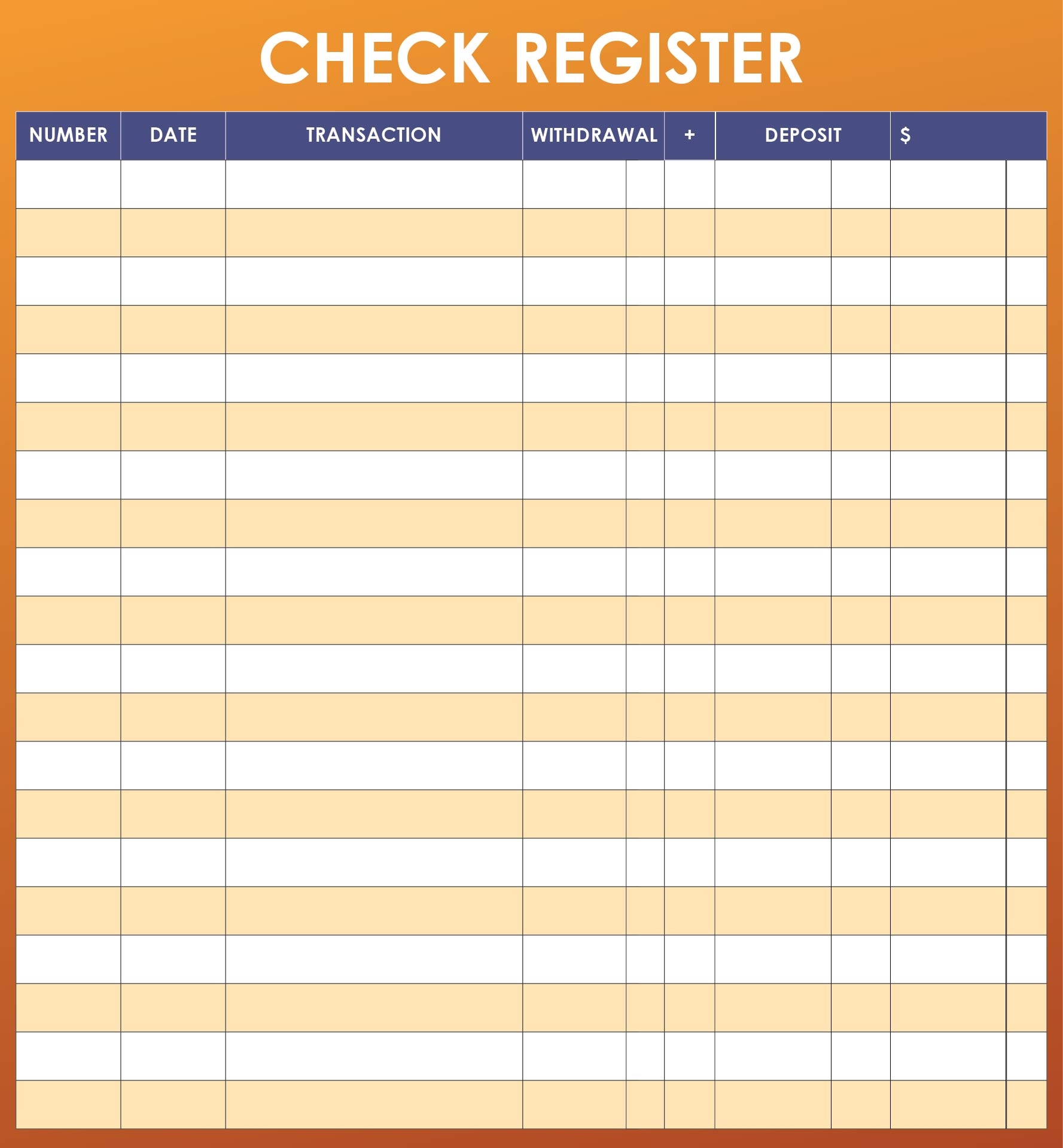 Printable Checkbook Register Template