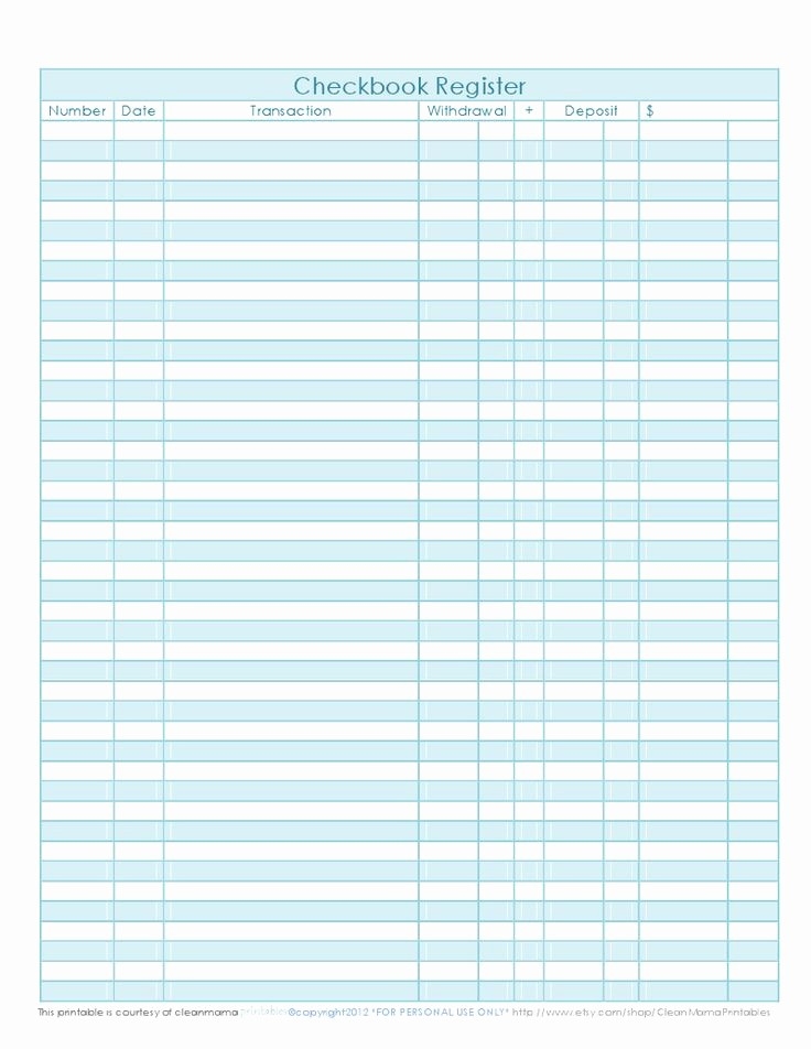 Printable Checking Account Balance Sheet
