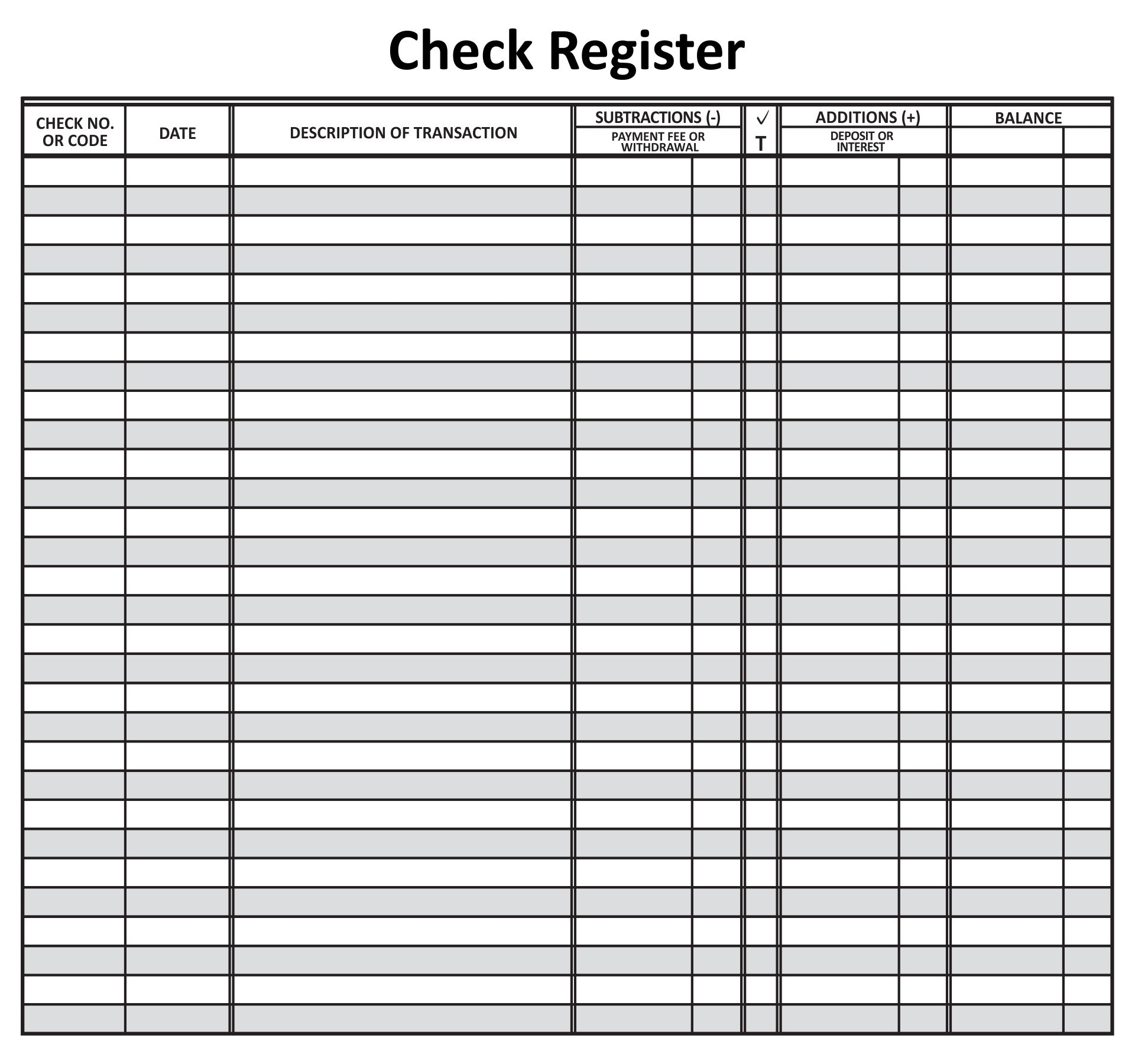 Printable Checking Register