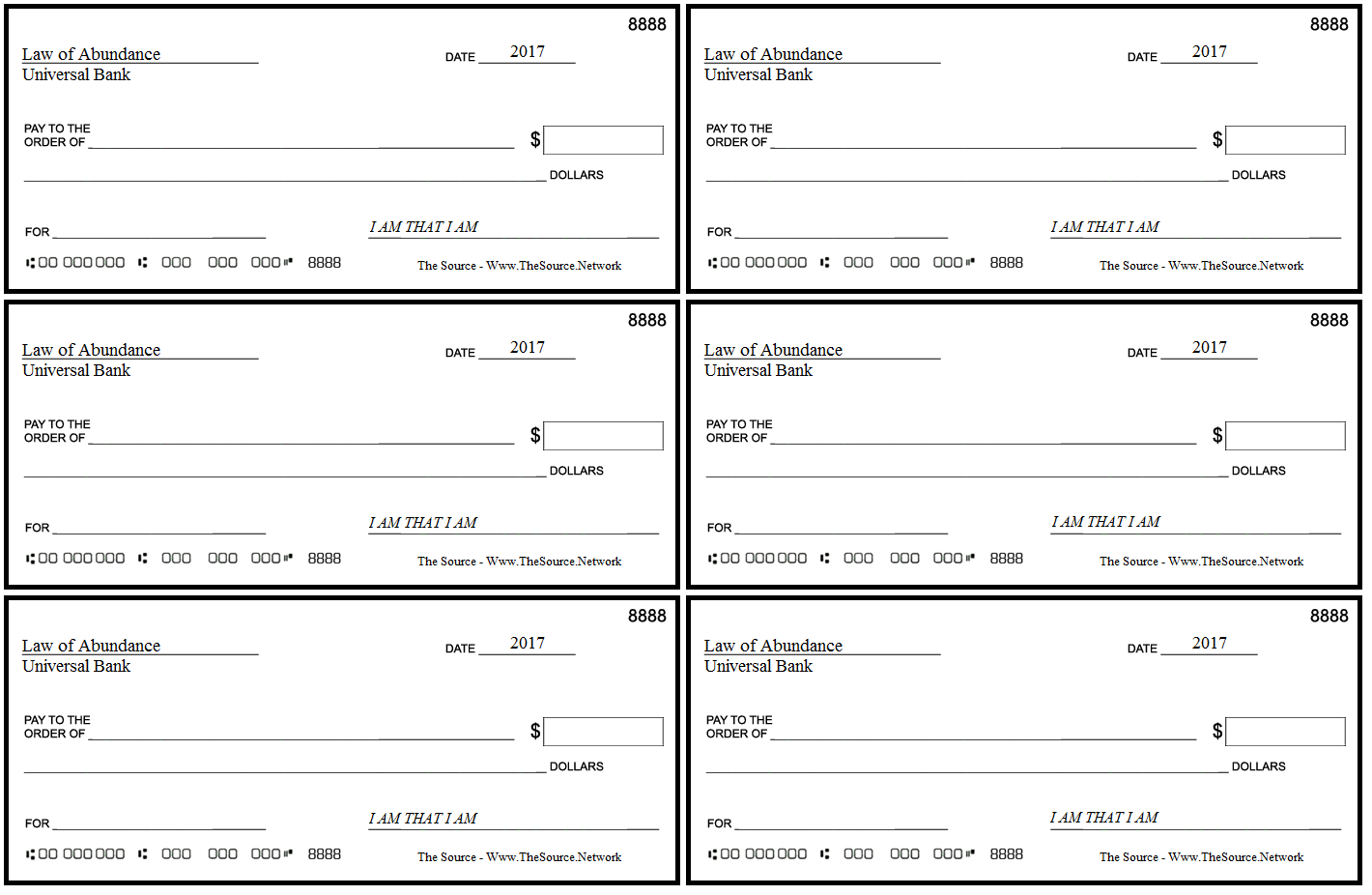 Printable Checks From The Universe