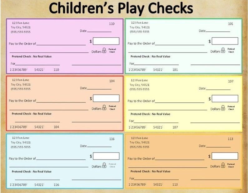 Printable Children 39 s Play Checkspretend Play Checkstoy Etsy Teaching
