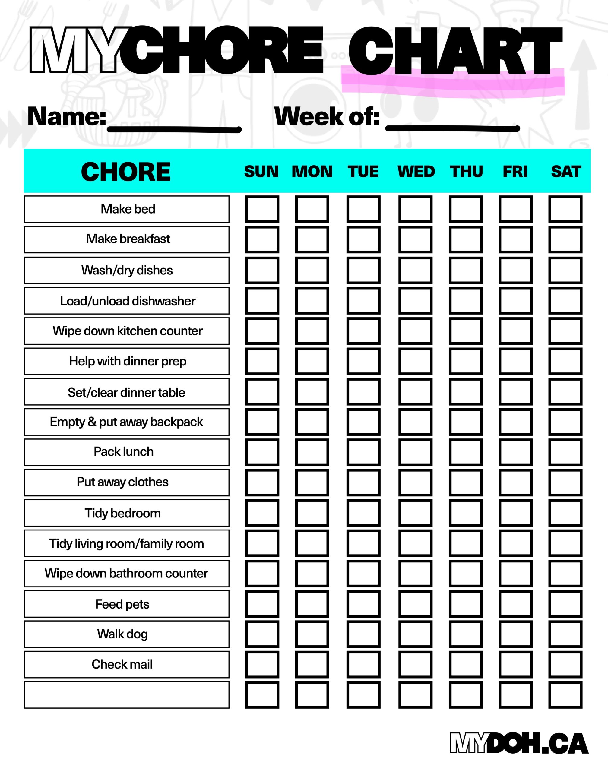 Printable Chore Chart Chore Chart Template Chore Chart