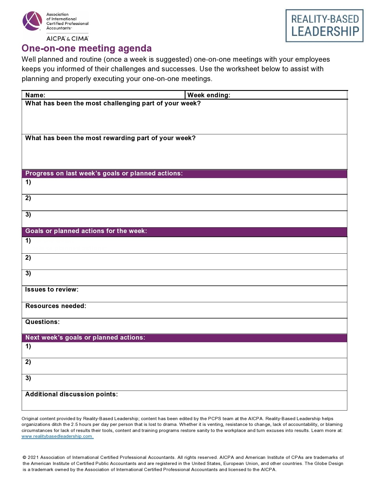 Printable Employee One On One Meeting Template Prntbl 