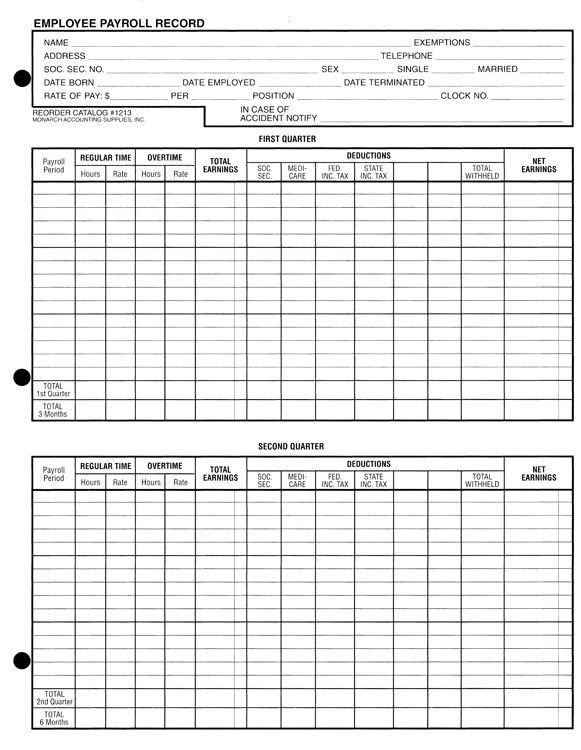 Printable Employee Payroll Ledger Template